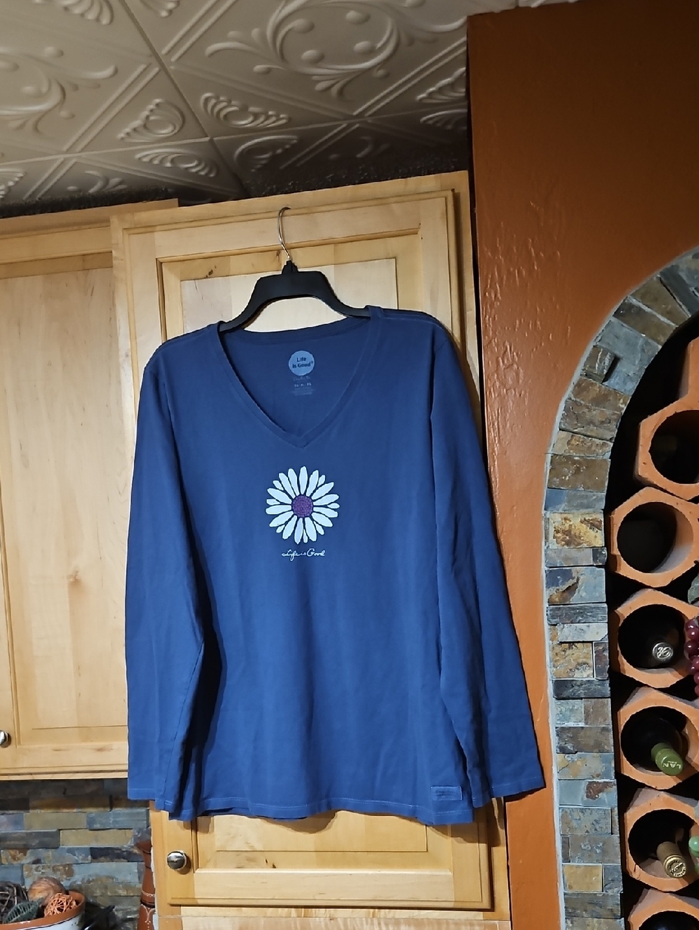 Life Is Good Crusher Tee Blue White Purple Floral Graphic Long Sleeve T-Shirt